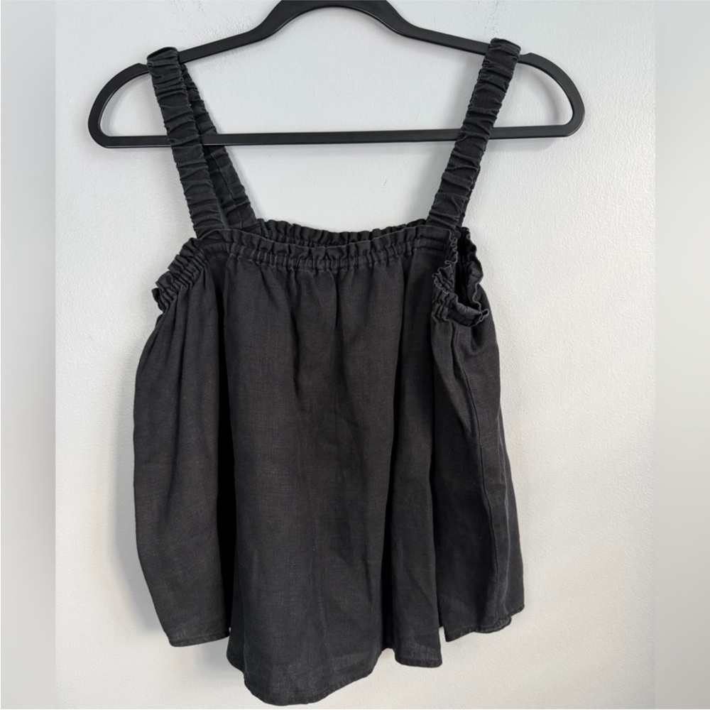 Emerson Fry Black Linen Tank Top Minimalist Tank Blouse Black - Picture 2 of 7